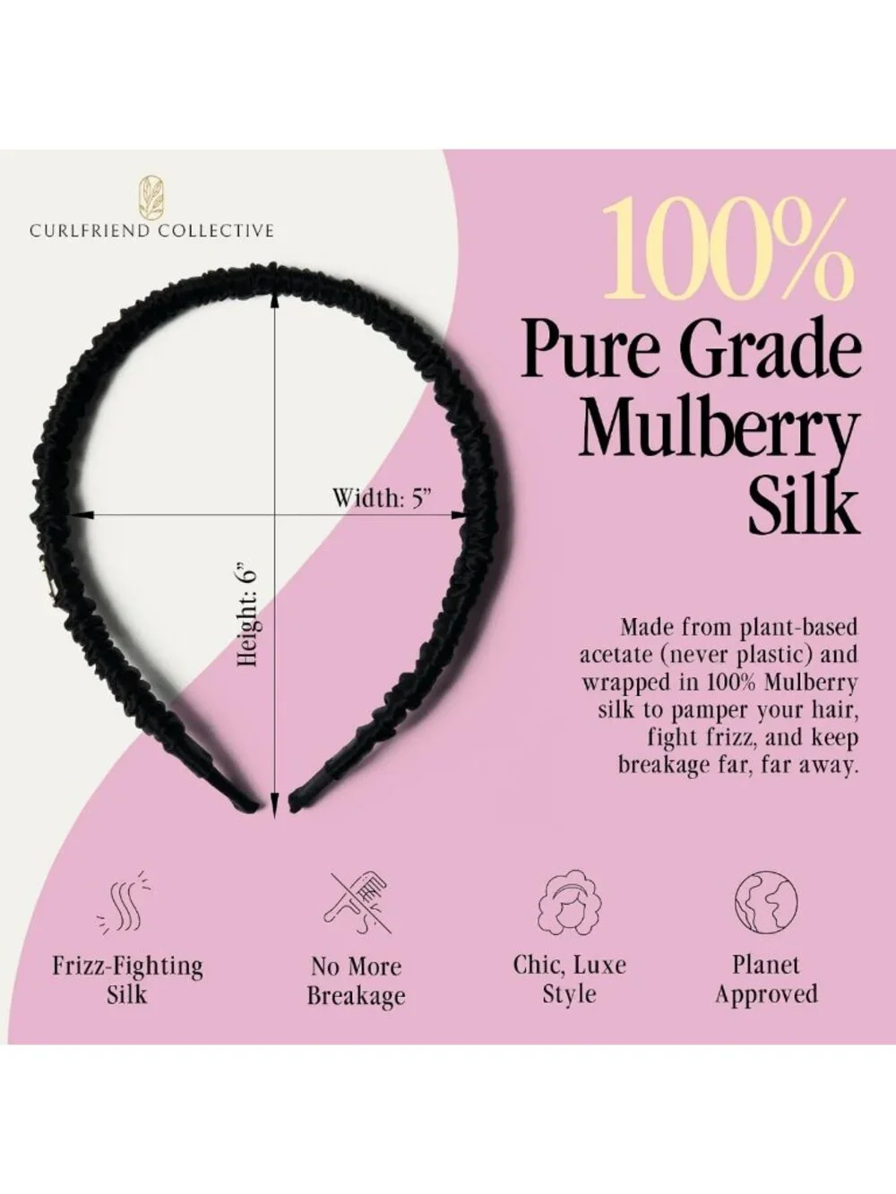 Luxury 100% Mulberry Silk No-Slip Headband for Curly & Textured Hair - Comfort